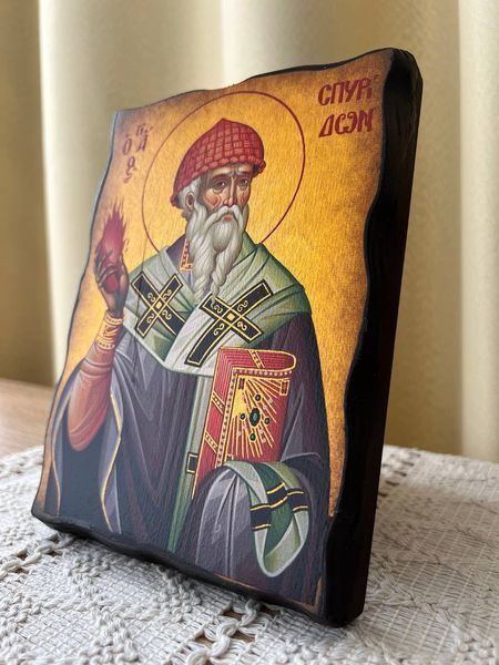 Ікона Святого Спиридона Триміфунтського із золотим тлом 13&times;18 см (Греція) 5-11191921061 фото