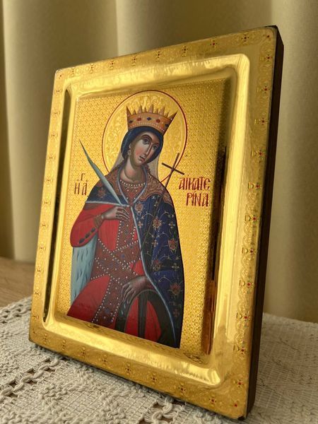 Ікона Святої великомучениці Катерини на полірованому золотому тлі 16&times;20 см (Греція) 5-092020912 фото