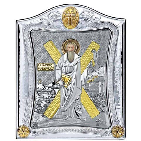 Срібна ікона Святого Андрія Первозванного &mdash; точна копія візантійського мистецтва (9,5 &times; 12,5 см) 5-MAE34313X фото