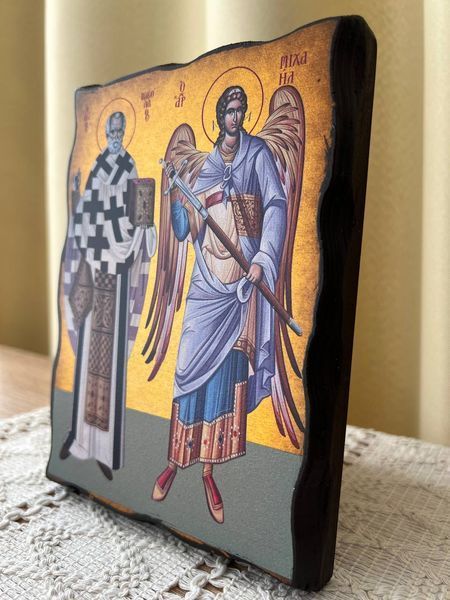 Ікона Святого Миколая та Архістратига Михаїла із золотим тлом 18&times;24 см (Греція) 5-98799944992 фото