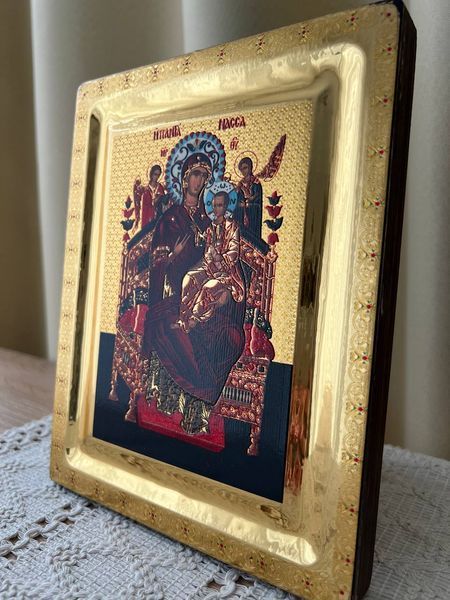 Икона Богородицы Пантанасса (&laquo;Всецарица&raquo;) на полированном золотом фоне 16&times;20 см (Греция) 5-017181625 фото