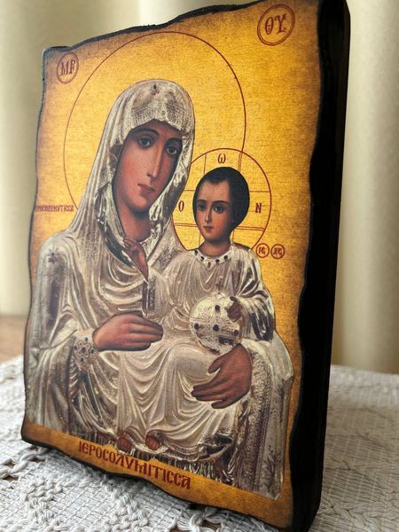 Ікона Богородиці Єрусалимської із золотим тлом 13&times;18 см (Греція) 5-42090801 фото