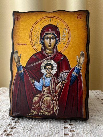 Икона Пресвятой Богородицы &laquo;Цампика&raquo; с золотым фоном 13&times;18 см (Греция) 5-987994581 фото